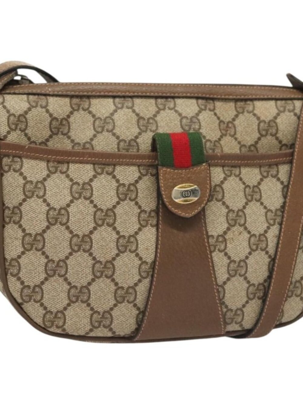 GUCCI GG Supreme Web Sherry Line Bag PVC Beige Gold 89 02 032 Auth 128996